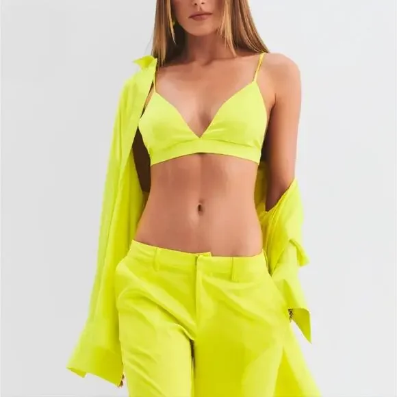 NEW Ser.O.Ya by Retrofête Cayne Silk Shirt - Neon Lime Yellow - XS - $375 - Picture 5 of 12